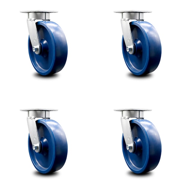 8 Inch Kingpinless Solid Poly Wheel Swivel Top Plate Caster SCC, 4PK